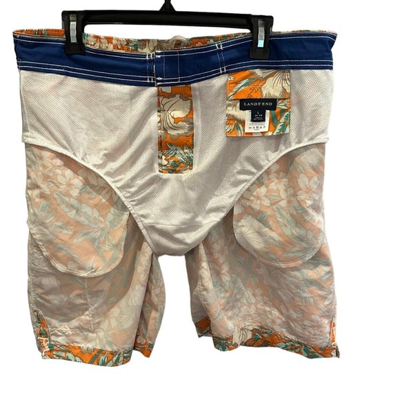 Lands' End Swim Trunks Men Large 36 38 Floral Hawaiian Tropical Bamboo Palm Leaf - Picture 8 of 12